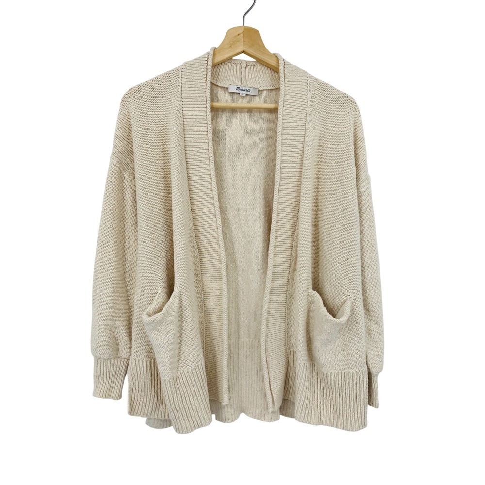 Madewell Cardigan Women XS Cream Open Front Knit Pockets MD938